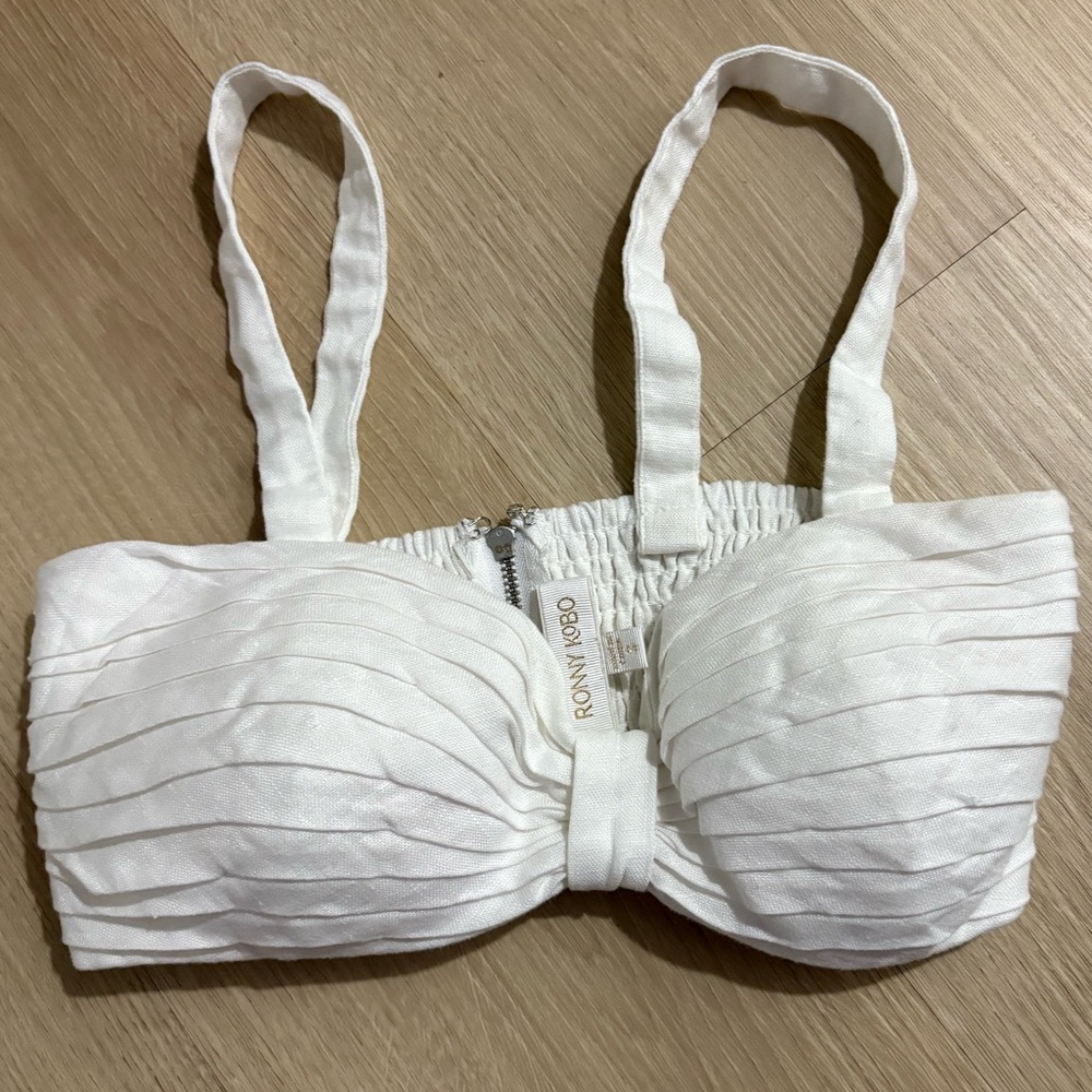 Ronny Kobo Women’s White Pleated Bandeau Top Size Small